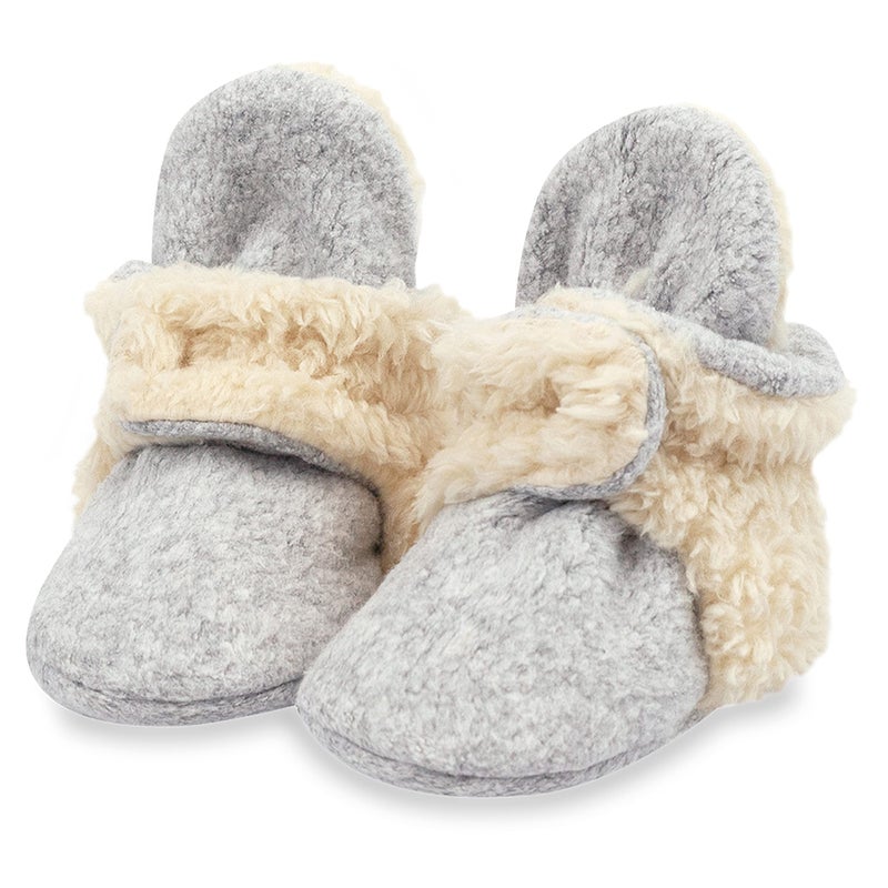 Zutano Unisex Cozie Fleece Baby Booties with Grippers  Heather Gray Furry  12 Months - Image 1